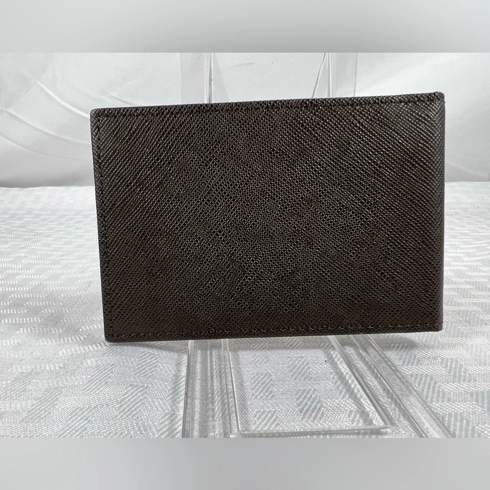 Burberry Brown Saffiano Leather Bifold Card Holder Nova Check w/ Box